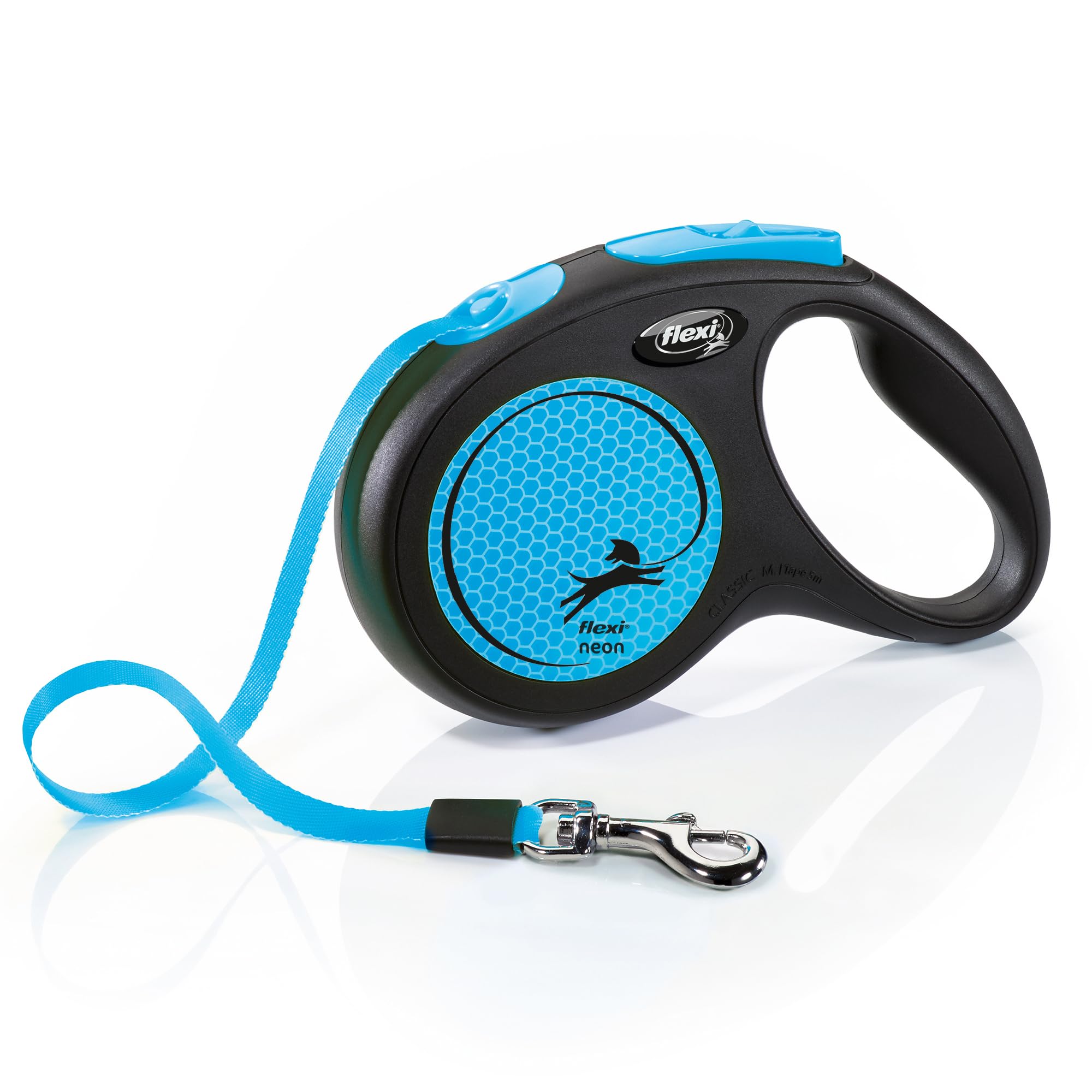 flexi Neon M Tape 5 m black/neon-blue, retractable leash for dogs up to 25 kg — image 1