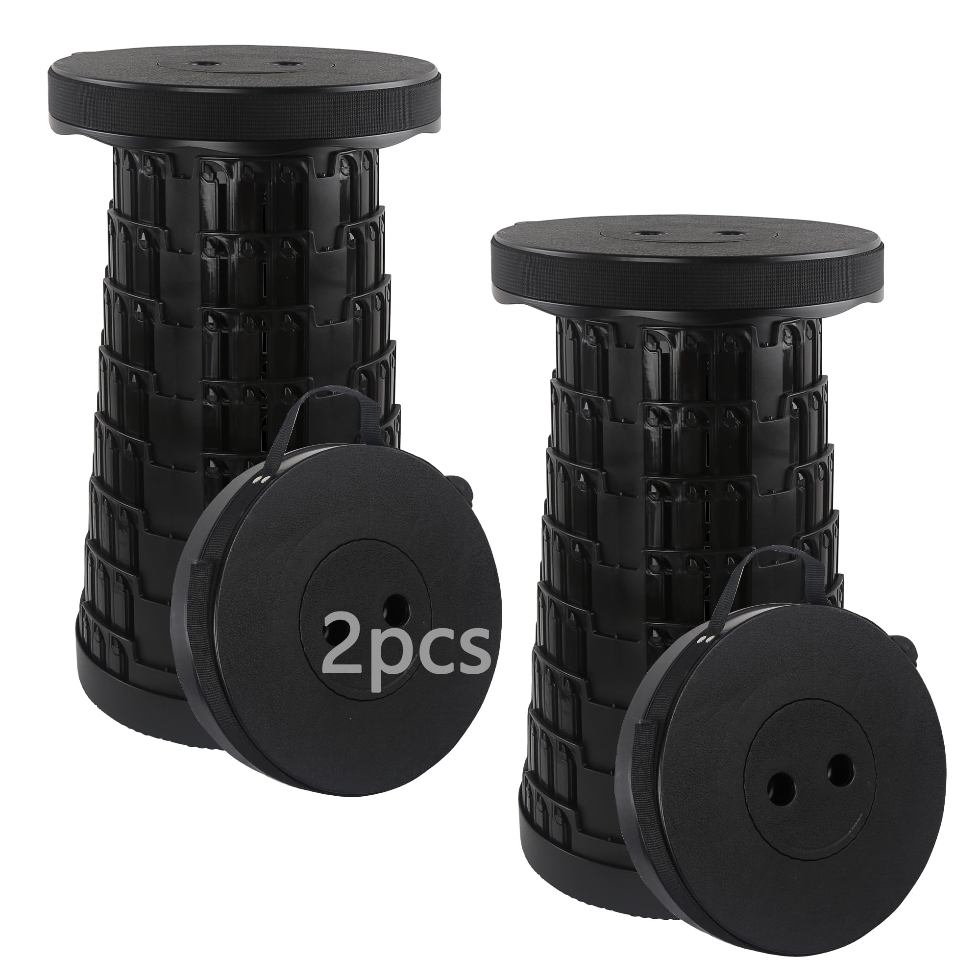 HVDHYY Telescopic Folding Stools for Adults 2pcs Max Load 460lbs/210KG Camping Foldable Stool Seat Portable Collapsible for Outdoor BBQ Garden Camping Indoor (Black)