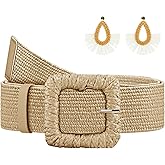 Giomos Straw Woven Elastic Belt for Women, Boho Braided Raffia Waist Belt, Stretch Rattan Belt for Summer Dresses