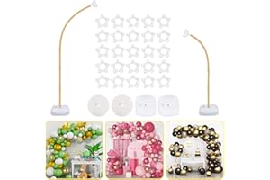 CYAOOI 8FT & 6FT Gold Balloon Arch Stand Kit, Bending Top Balloon Arch Column Kit with Base, Half Arch Balloon Stand for Floor, Ideal for Wedding Birthday Baby Shower Graduation Party Decorations