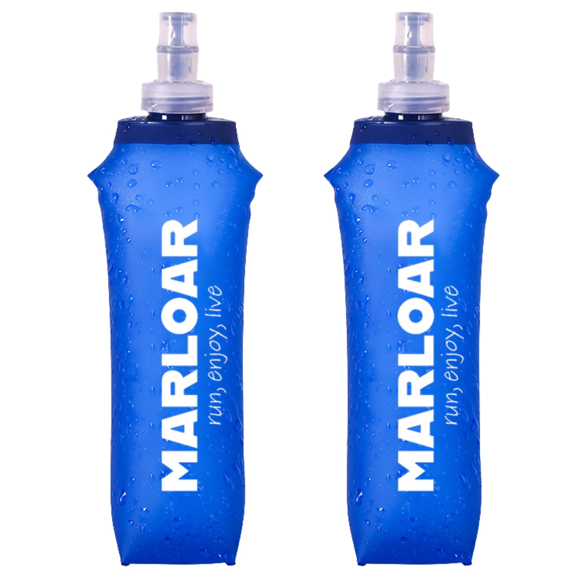 MARLOAR Soft Flask - Running Water Bottle - Running bottle - Collapsible Bottle - Silicone Collapsible Bottle - Pack of 2 Soft Flask 500ml for Running, Hiking, BPA Free (2 Pieces Blue)