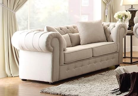 Hefx Leonora Chesterfield Bouton Touffete Avec Bras Roule En Tissu Neutre Salon Canape Anglais Loveseat Neutral Light Grey Amazon Fr Cuisine Maison