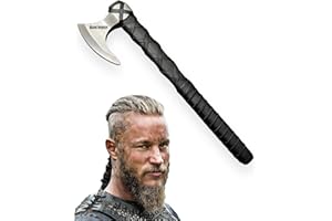 [DARK WARRIOR] Ragnar Lothbrok Viking Axe Hand Forged Carbon Steel Viking Axe Camping Axe Berserker Axe, Large Norse Axe,Scandinavian Double Headed axe Functional Viking Battle ax Norse Mythology