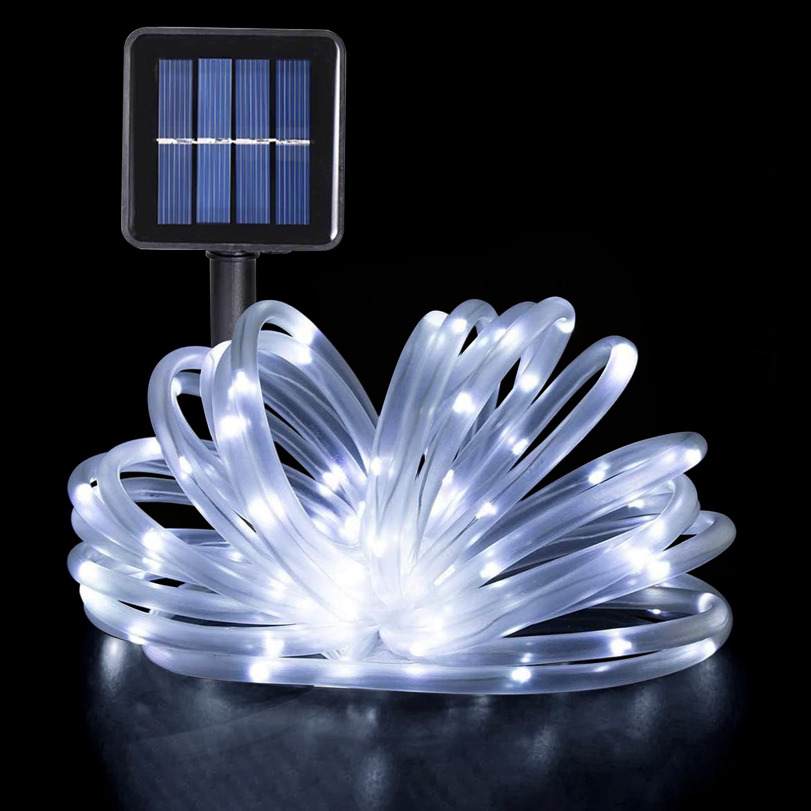 GHONLZIN Solar String Lights Outdoor Rope Lights 33ft 8 Modes 100 LEDs Solar Powered Waterproof Rope Lights for Garden Wedding Christmas Party Holiday Decorations (12M-White)