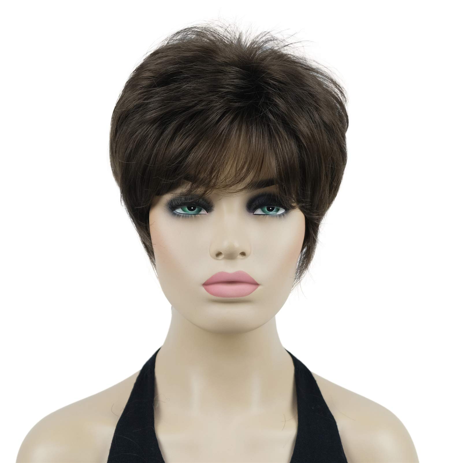 Lydell 8" Short Straight Women Wigs Layered Natural Heat Resistant Synthetic Wigs (Light Chestnut Brown)