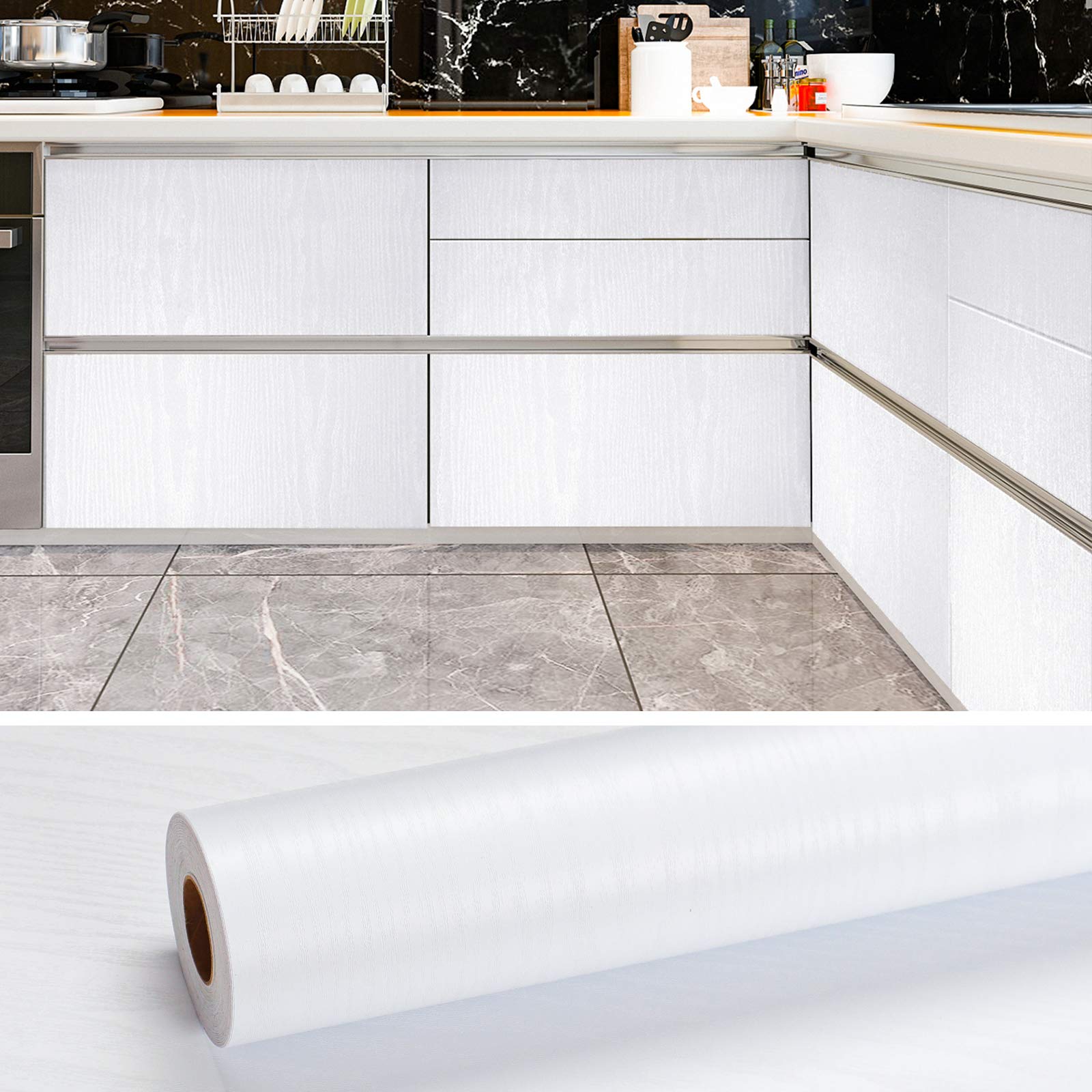 VEELIKE White Wood Wallpaper 40cm x 1800cm Wood Effect Vinyl Self Adhesive Sticky Back Plastic Vinyl Wrap for Furniture Sticker Paste The Wall Wallpaper for Bedroom Wardrobe Kitchen Cupboard