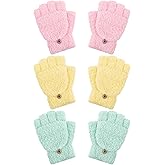 Geyoga 3 Pairs Kids Fingerless Gloves Winter Flip Gloves Warm Convertible Mitten for Girls Teenager Half Fingerless Mittens