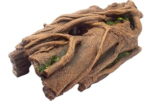 Hoeine Lizard Snake or Reptile Hide, Large Hollow Log Snake Hideout for Ball Python Bearded Dragon and Gecko Eco-Friendly Resin Tank Accessory with Basking Platform & Multi-Functional Décor