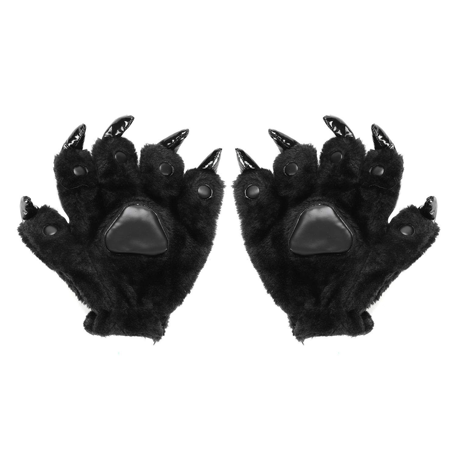 Christmas Paw Gloves Furry Unisex Thick Animal Costume Dinosaur Cat Paw Claw Wolf Gloves Winter Warm Plush Hand Glove Cute Mittens Padded Hand Warmer for Halloween Cosplay Party Fancy Dress