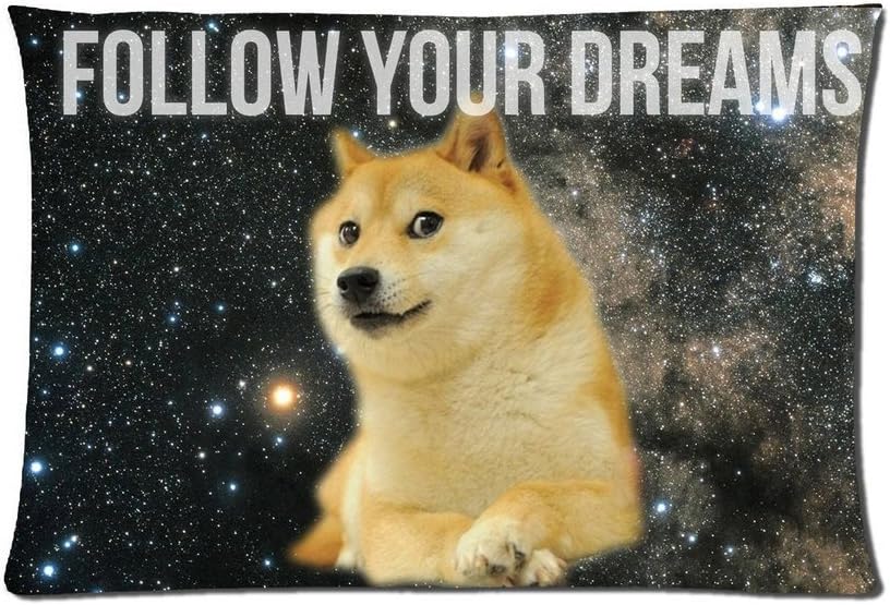 Space Doge Follow Your Dreams Quote Custom Zippered Pillow Cases Soft and Confortable 20x30 (Twin Sides)