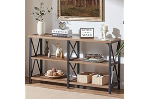 IBF Rustic Console Table, Industrial Wood and Metal Sofa Table, Hallway Entry Table for Home Living Room, Barnwood Foyer Accent Entryway Table with Retro Vintage Storage Shelf, Rustic Oak, 55 Inch