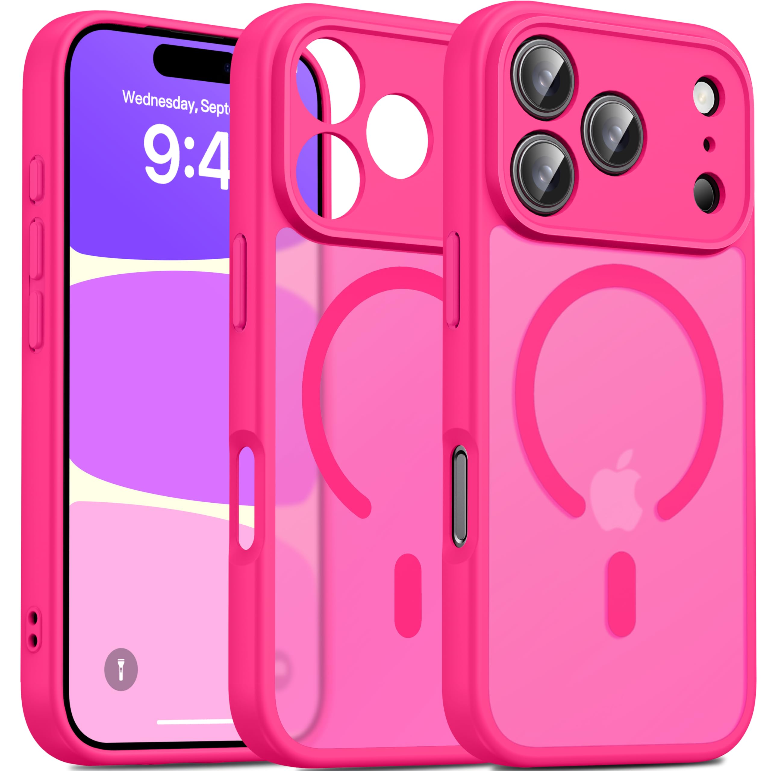 Photo 1 of Oterkin Magnetic for iPhone 17 Pro Max Case Matte, Full Camera Protection Compatible with MagSafe Frosted Translucent Shockproof Anti-Scratch Slim Fit Case Military Grade Protection (Hot Pink)