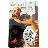Silver Toned Saint John of God Patron of Heart Ailments Medal with Holy Card, 1 Inch