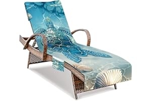 HEIFAM Lounge Chair Towel Cover Sea Turtles, Pool Lounge Chair Cover, Pool Beach Chairs Covers with Pocket for Hotel Garden, Chaise Lounge Covers for Outdoor Sunbathing, No Sliding, 85 X30 in