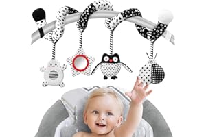 AJsupojouet car seat Toys，Baby Toys 0-6 Months，high Contrast Baby Toys for Newborn，Black and White carseat Toys Hanging，Strol