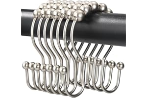 Shower Curtain Hooks, OEH Shower Curtain Rings, Metal Shower Curtain Rings Rust Proof, Smooth Gliding Metal Shower Curtain Hooks Rust Proof, Double Shower Rings for Curtain, 12 Pcs, Matte Nickel