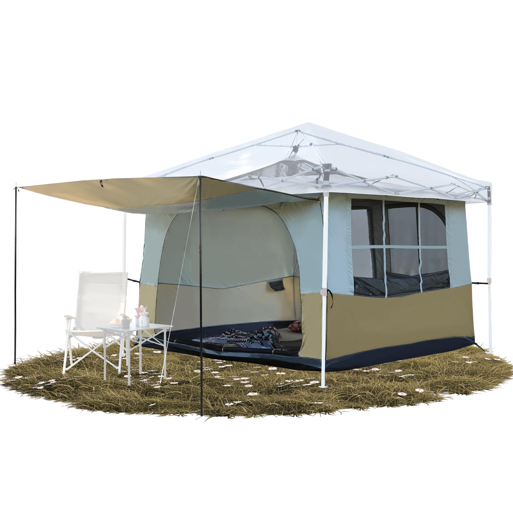 Photo 1 of REDCAMP Canopy Camping Tent, Inner Tent with Awning Porch, Converts Straight Leg 10'x10' or 10'x20' Canopy into Camping Shelter, Fits 6 Person, Tawny(Frame/Shelter NOT Included)