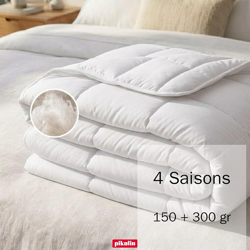 Couette 220 x 220 cm 150+300 gr 4 Saisons en Fibre Ecolofil pour Lit 2 Personnes - Couette Hypoallergénique, Lavable, Douce et Respirante