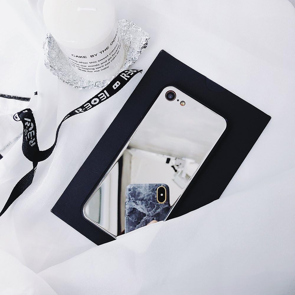 KIMICO case for iPhone 8 and iPhone 7, Tempered Glass Mirror Case [High Clarity + 0% Distortion Mirror] Soft TPU Bumper [Anti-Scratch] ideal for Makeup, Touch up and Back Camera Selfies (Rumination 8)