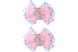 BEIBUNHN 4th Birthday Hair Bow for Baby Girls, 1 2 3 4 5 6 Years Sweet Birthday Decorations for Girl, Sprinkle Ice Cream Birthdays Outfit Girl Headband, Baby Pink Hair Bows Prinkles Themed Party Decoration
