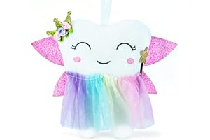 FAIDOLLRY Tooth Fairy,Tooth Fairy Pillow with Shiny Wings,Tooth Fairy Pillow for GirlsTooth Pillow,Tooth Fairy Gift,Tooth Decor,Tooth Fairy Doll,Tooth Fairy Bag Keepsake (Pink Wings)