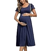 Summe Ruffle Short Sleeve Maternity Dress High Waisted Midi Baby Shower Dresses