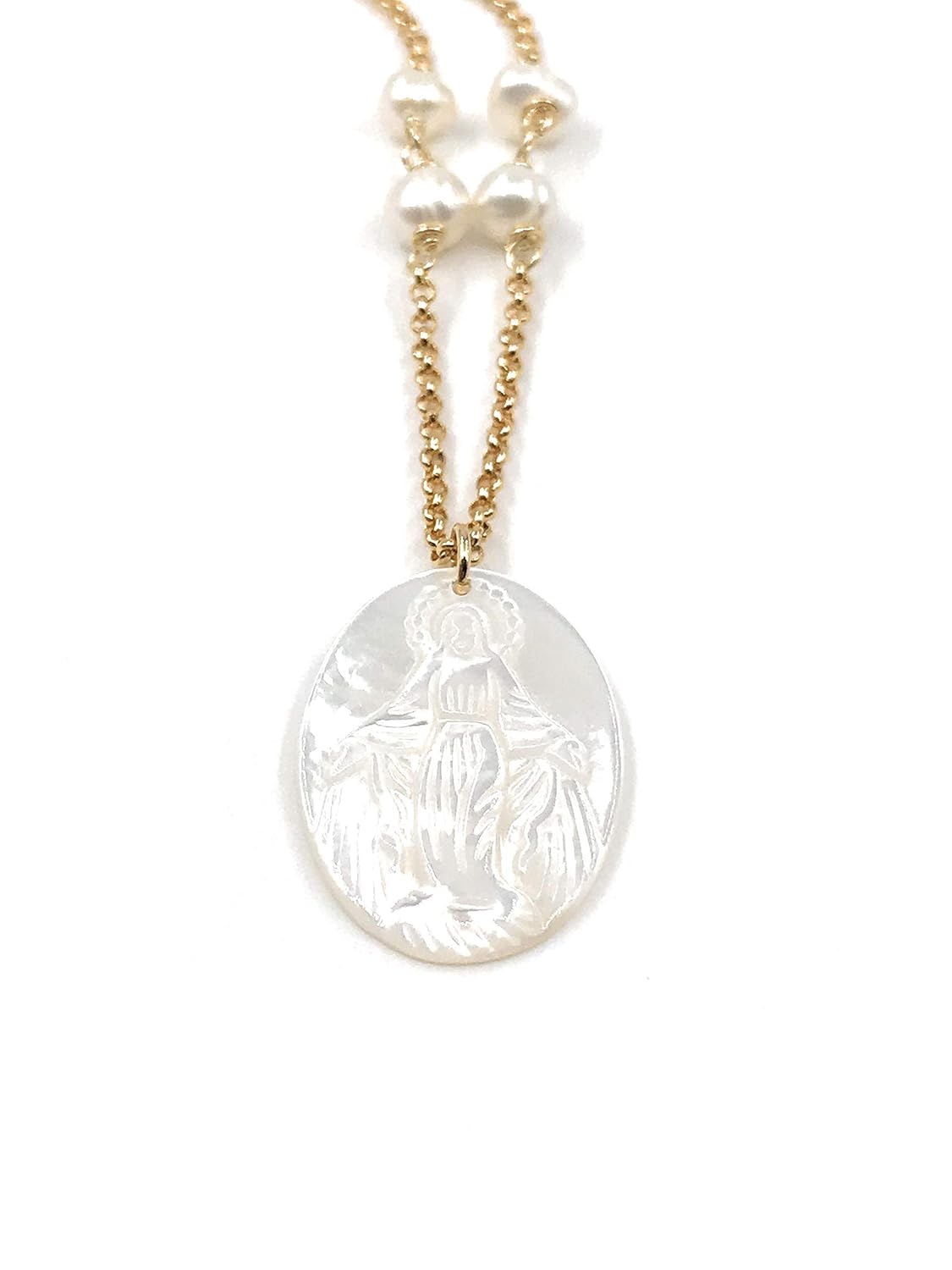 mother of pearl virgin mary necklace