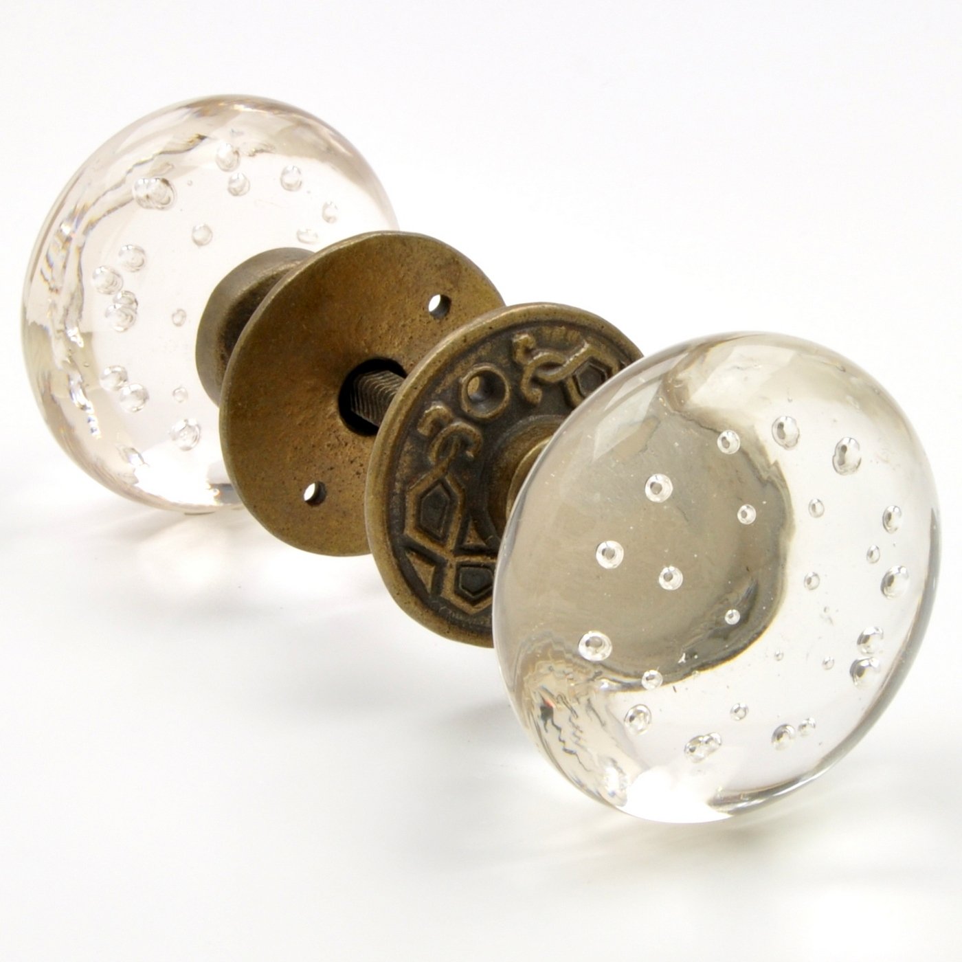 Large Clear Bubble Glass Antique Brass Mortice Door Knob