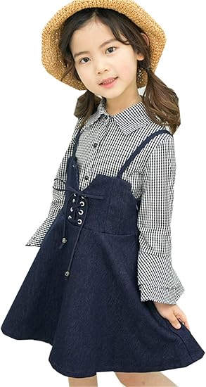 イダク 女の子 ドレス ガールズ 長袖ワンピース ボーダー柄 切り替え ワンピース 人気 普段着 110 160 ワンピース チュニック 通販 Amazon