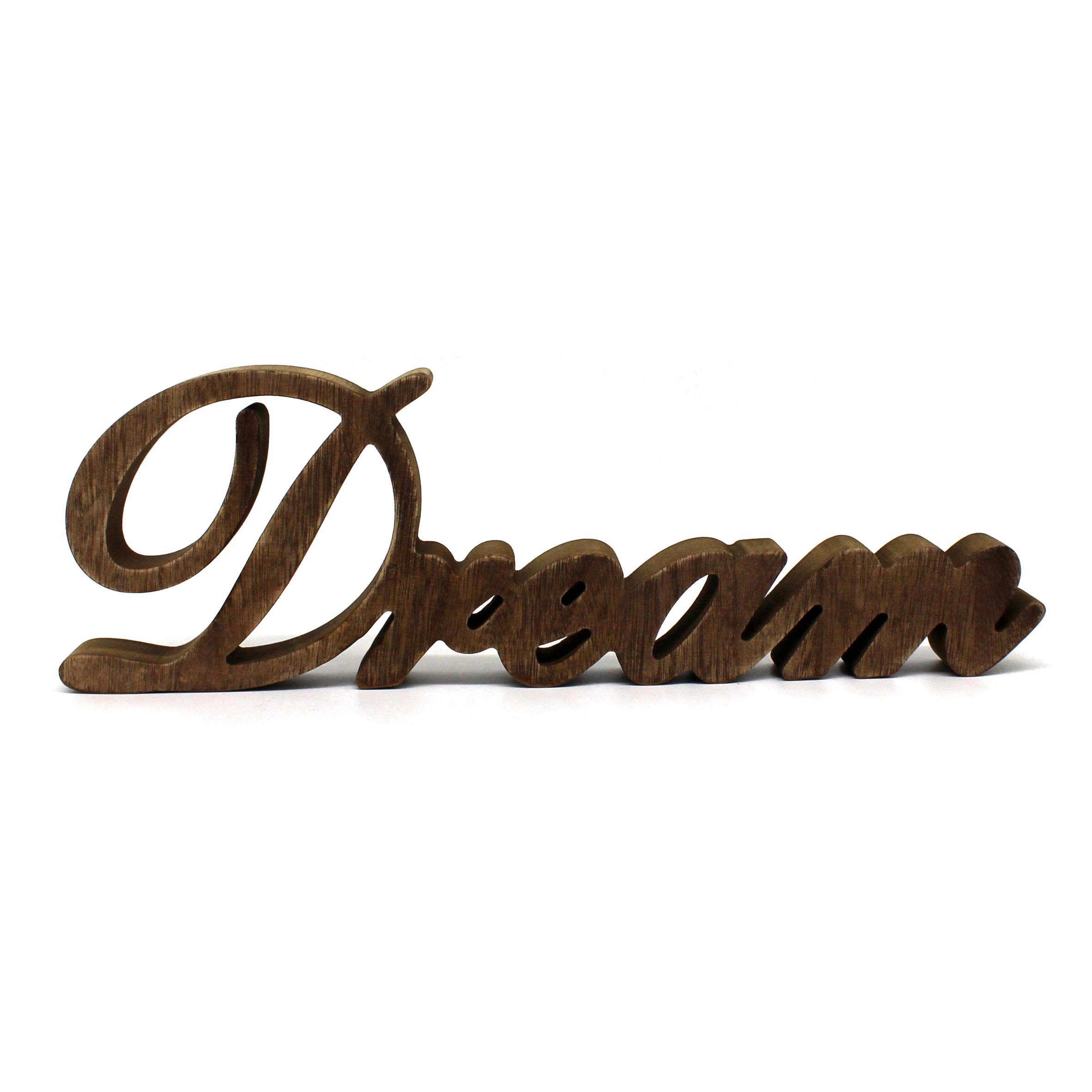 CVHOMEDECO. Rustic Vintage Distressed Wooden Words Sign Free Standing "Dream" Tabletop/Shelf/Home Wall/Office Decoration Art, 14 x 4.25 x 1 Inch
