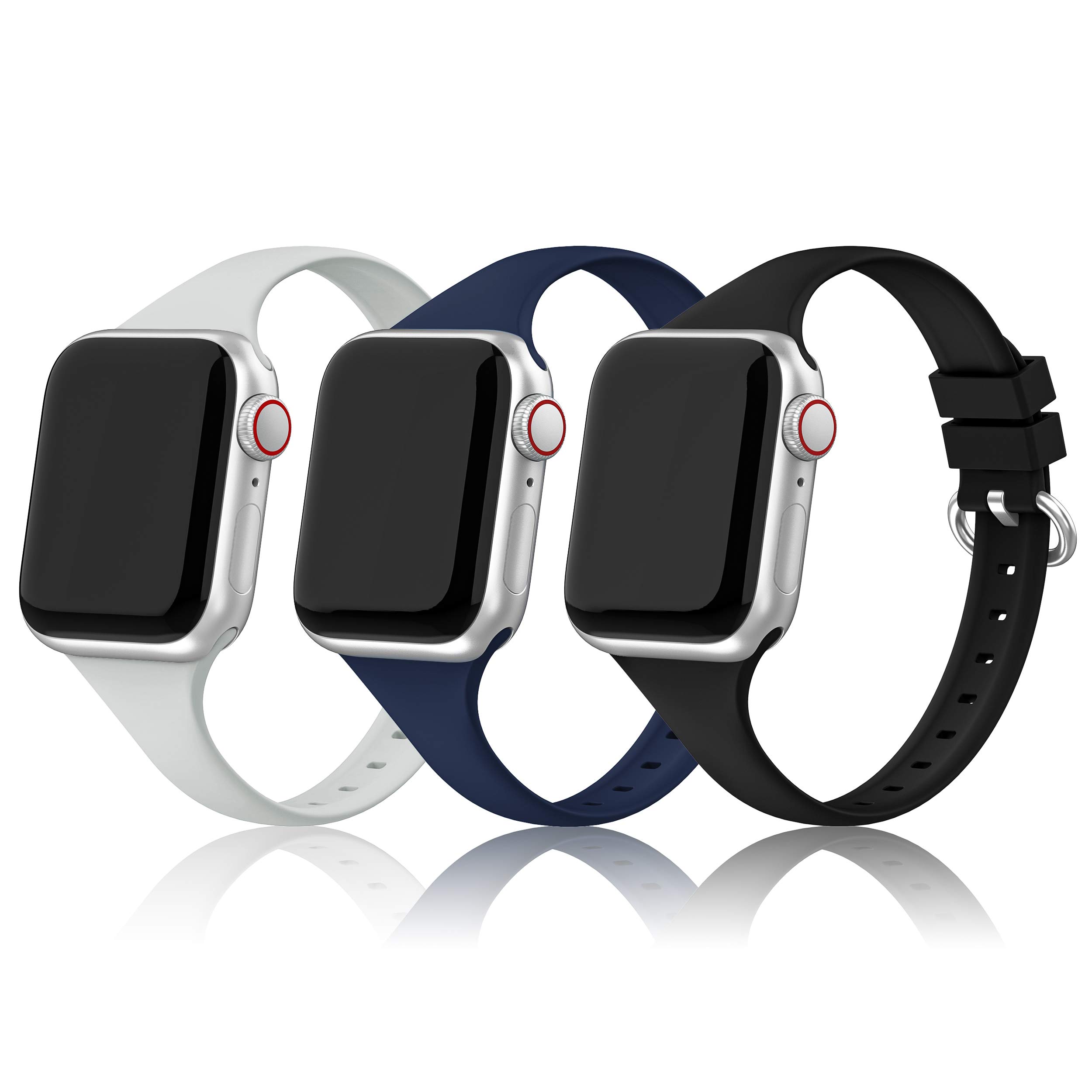 PARMPH 3 Packs Sport Strap Compatible with Apple Watch Strap 38mm 40mm 41mm 42mm(Series 10), Soft Silicone Slim Strap Replacement Watchbands for iWatch Series 10 9 8 7 6 5 4 3 2 1 SE Women Men