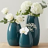 hjn Ceramic Vase Set of 3 Teal Flower Vase for Home Decor, Modern Decorative Vase for Flowers Vases for Your Ideal Shelf Decor/Table/Living Room/Kitchen/Office-Teal