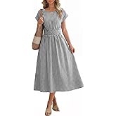ANRABESS Womens Summer Midi Dress Striped Casual Short Sleeve Crewneck Empire Waist 2026 Flowy Long Beach Dress with Pockets