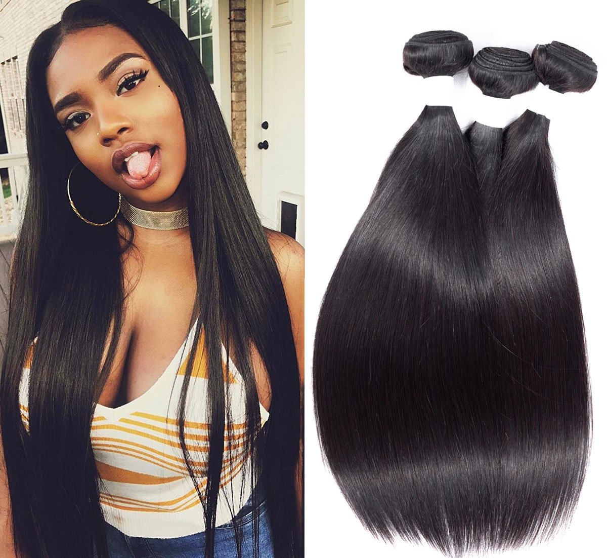 Amazon Com 3 Bundles Of Brazilian Hair Straight 100 Human Hair