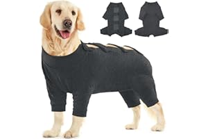 Kuoser Dog Recovery Suit, Male Female Dog Onesie for Surgery Bodysuit, Soft Dog Surgical Suit Anti Licking Dog Shirt for Spay Neuter, Long Sleeve Dog Shedding Clothes Cone Alternative, Grey 2XL