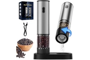 Salt and Pepper Grinder Set, Automatic Salt and Pepper Grinder, USB-C Rechargeable with 5 Adjustable Coarseness, One Hand Ope