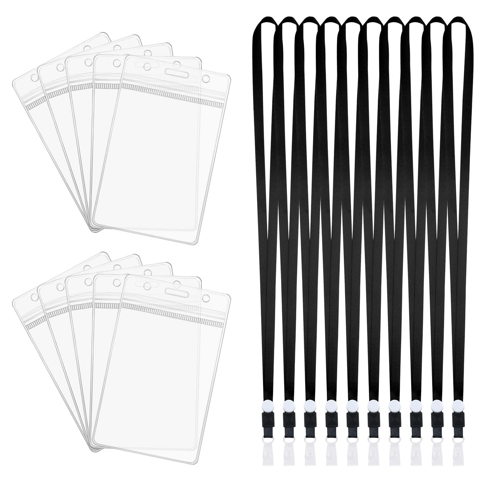 Vicloon 10PCS Badge Holder with Lanyard, Transparent ID Card Holder, Key Holder Keyring (12 * 7.5cm)
