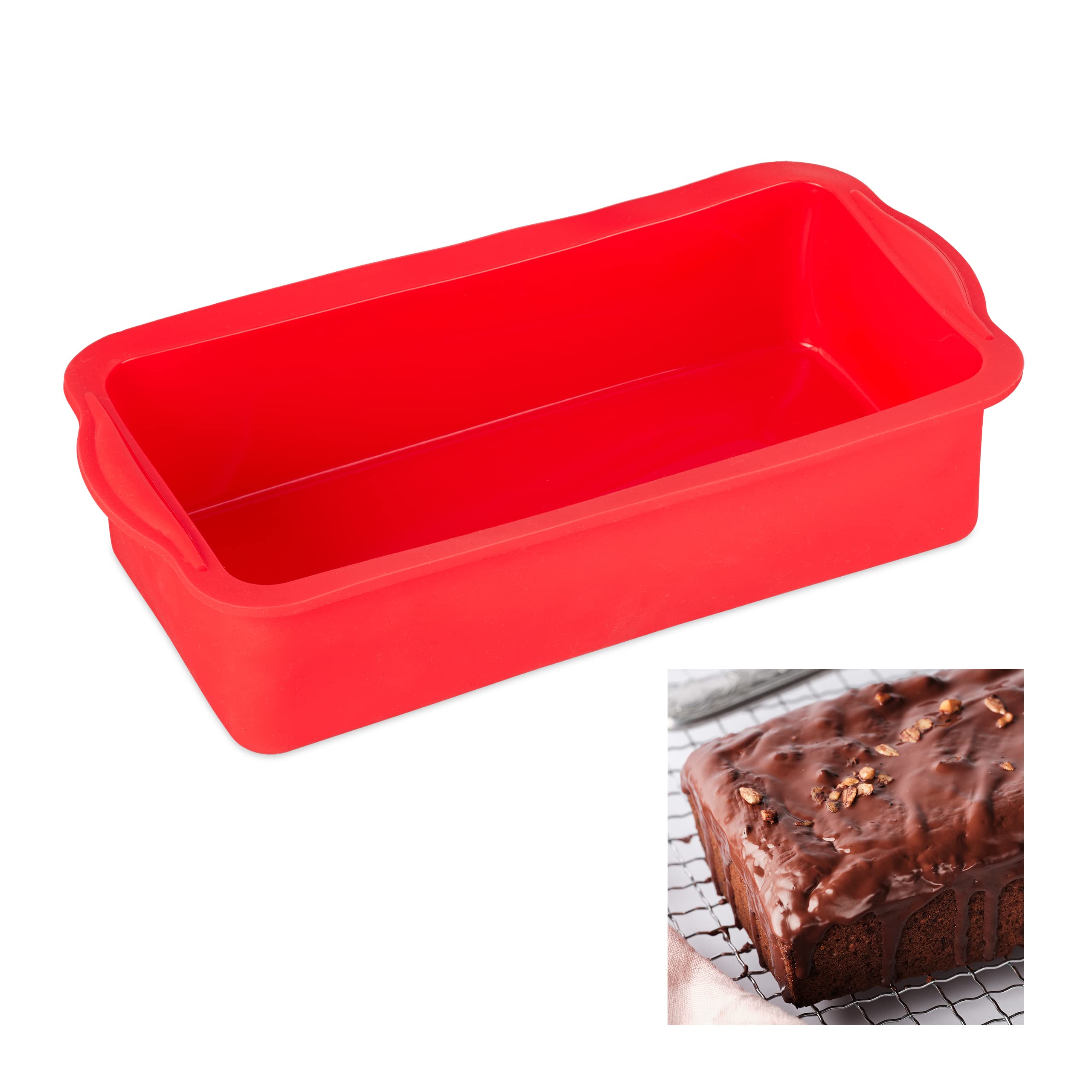 Relaxdays 10027254 Tin, Red Loaf Mould, Silicone, Dishwasher-& Microwave-Safe, Heat-Resistant, Tea, Cake & Bread Mold, 28.5 cm
