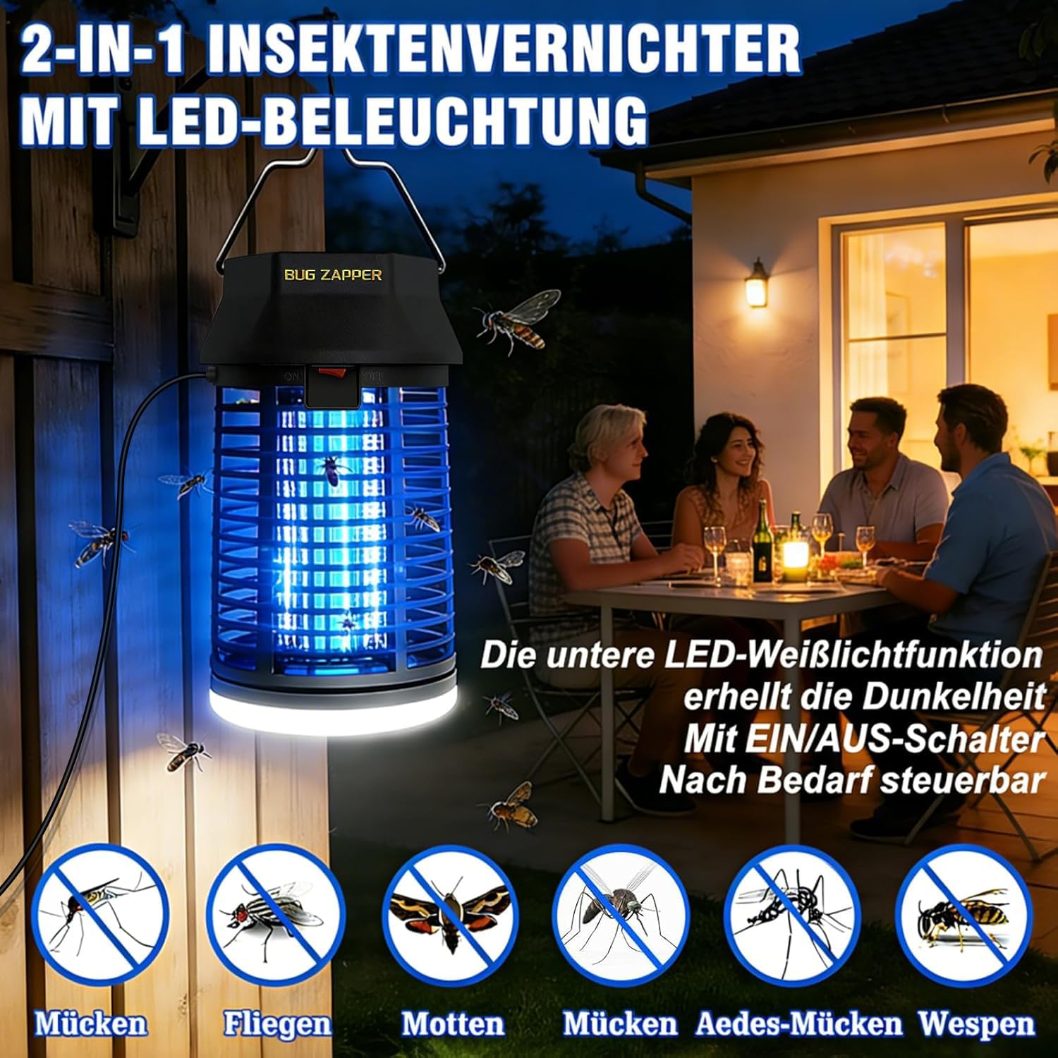 Insektenvernichter Elektrisch, 4200V Mückenlampe Mit LED-Licht, Wasserdicht Fliegenfalle Elektrisch Mosquito Killer, Anti Mücken Lampe für Innen Outdoor Schlafzimmer Haus Patio Hinterhof 2