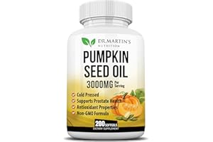 DR. MARTIN'S NUTRITION 3000mg Cold Pressed Pumpkin Seed Oil | DHT Blocker | Promotes Hair Growth | Supports Heart, Skin, Prostate & Urinary Health | Contains Vitamins, Minerals & Omega 3, 6 & 9 For Anti-Aging | 200 Softgels