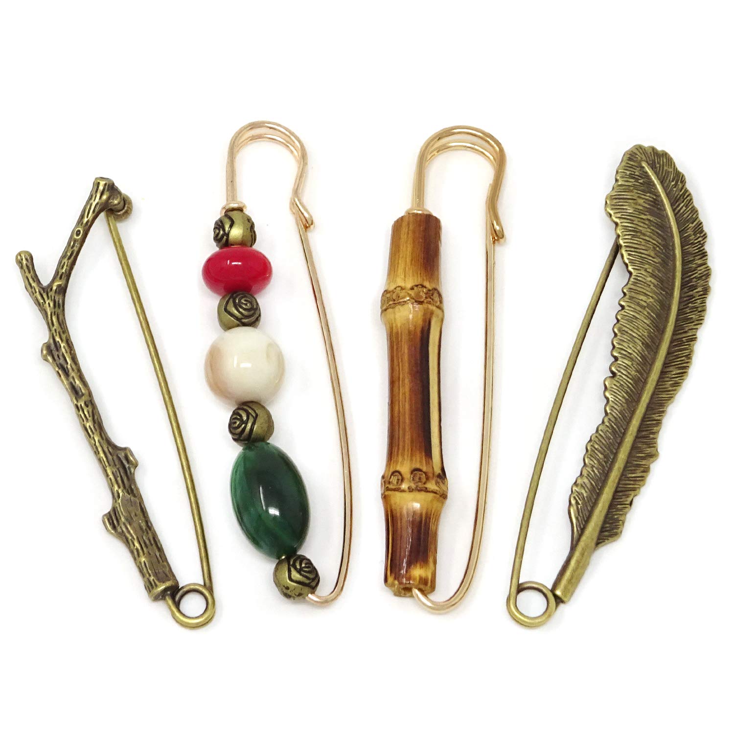 Honbay 4PCS Vintage Chic Brooch Extra Large Safety Pins for Blankets, Skirts, Kilts, Crafts