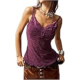 Milumia Women's Vintage Lace Sheer Cami Top Paisley V Neck Spaghetti Strap Crop Tops
