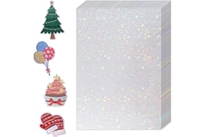 WANGHENG 36 Sheets Holographic Sticker Paper,Holographic Laminate Sheets,A4 Size Clear Vinyl Sticker Sheets Self-Adhesive Rainbow Overlay Sheets,11.7 x 8.3 Inches（Star）