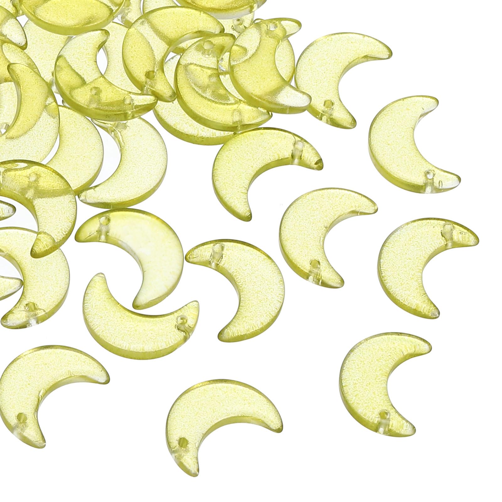 PATIKIL 16x11mm Moon Beads, 100 Pcs Glass Moon Crescent Crystal Beads Tiny Hanging Beads Moon Charm for Bracelets Necklaces Earrings Jewelry Making DIY, Green Yellow