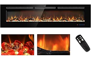 Kentsky 65 inches Electric Fireplace Inserts, Recessed and Wall Mounted Fireplace Heater, Linear Fireplace w/Thermostat, Remote & Touch Screen, Multicolor Flame, Timer, Log & Crystal, 750W/1500W