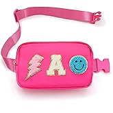 Fanny Pack for Girls Crossbody Bag, Preppy Nylon Kids Belt Bag for Birthday Christmas Graduation Personalized Gifts, Pink Chenille A Letter for Women Teen Girls Fanny Pack