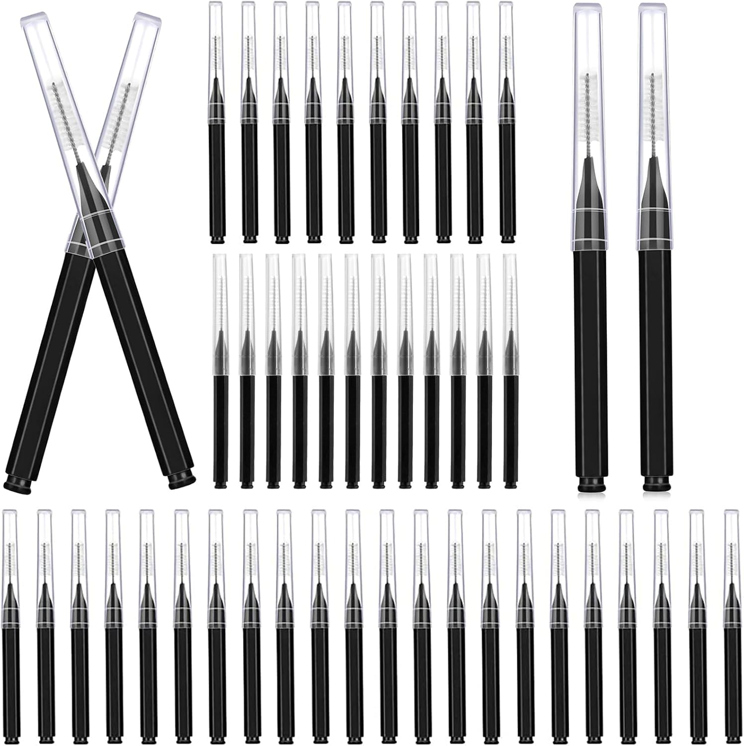 Photo 1 of 100 Pcs Micro Eyebrow Brush with Cap, Spoolie Lash Comb, Lift Tools for Brow & Eyelash Extensions, Lamination (Black)