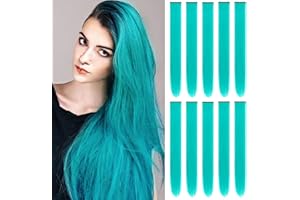 TOFAFA 22 inch Colored Hair Extensions Straight Hairpiece, Multi-colors Party Highlights Clip in Synthetic Hair Extensions for Women Kids Girls(10 PCS Teal Blue)