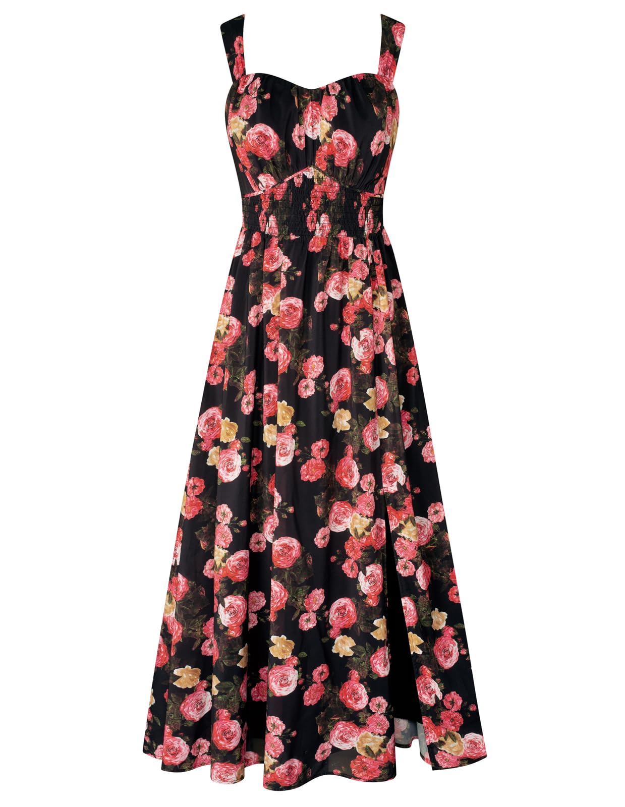 Photo 1 of 2025 Women's Summer Sleeveless Off Shoulder Floral Flowy A Line Maxi Dresses Black Red S