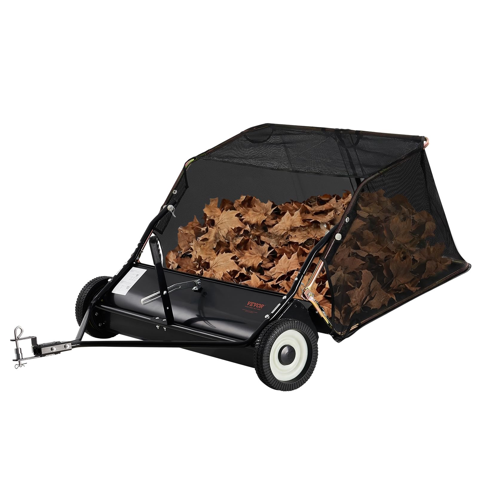 VEVOR Tow Behind Lawn Sweeper 42-inch, 12 cu.ft. Large Pull Behind Lawn Sweeper, Heavy Duty Leaf & Grass Collector with Dumping Rope, Adjustable Sweeping Height for Picking Up Debris & Grass